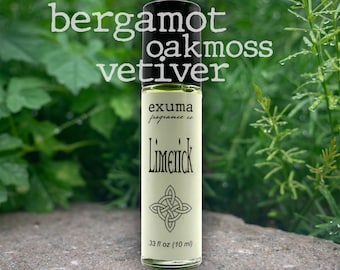 Limerick Perfume Oil or Spray | Bergamot, Oakmoss, Vetiver & Cedarwood Fragrance | Indie Unisex Roll-On or Eau de Parfum with Emeralds