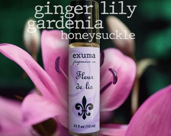 Fleur de Lis Perfume Oil or Spray | Lily, Gardenia, Honeysuckle Fragrance | Natural Floral Roll-On or Eau de Parfum with Amethyst Crystals