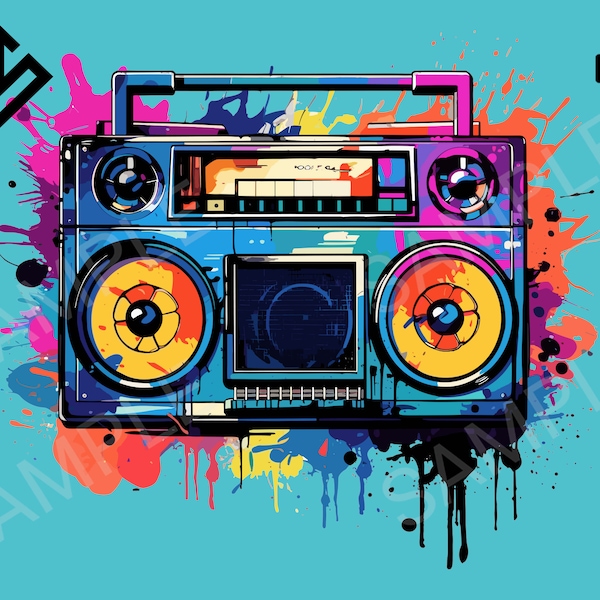 Boombox - High resolution PNG, Digital File, Graffiti, Sticker, Urban Design, DTG Clipart, High Res Download, Streetwear Sublimation