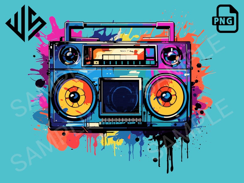 Boombox High resolution PNG, Digital File, Graffiti, Sticker, Urban Design, DTG Clipart, High Res Download, Streetwear Sublimation image 1