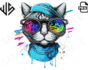 Cool Cat - High resolution PNG, Digital File, Graffiti, Sticker, Urban Design, DTG Clipart, High Res Download, Streetwear Sublimation