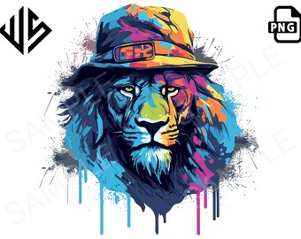 Hip Hop Lion - High resolution PNG, Digital File, Graffiti, Sticker, Urban Design, DTG Clipart, High Res Download, Streetwear Sublimation