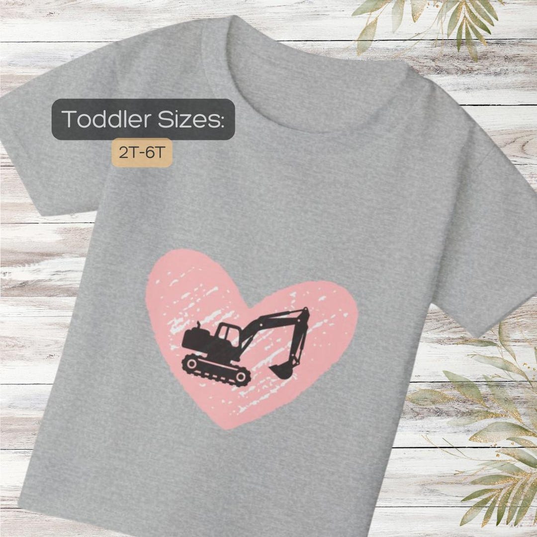 Pink Diggers Vector Pink Heart Excavator Toddler T-shirt | Construction Digger - Etsy