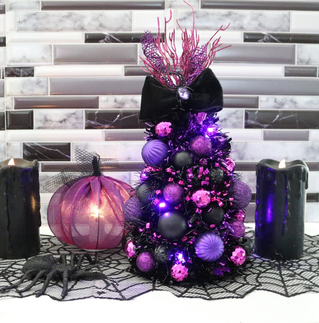 Halloween Tinsel Tree Halloween Decorations Light up Table Top Etsy