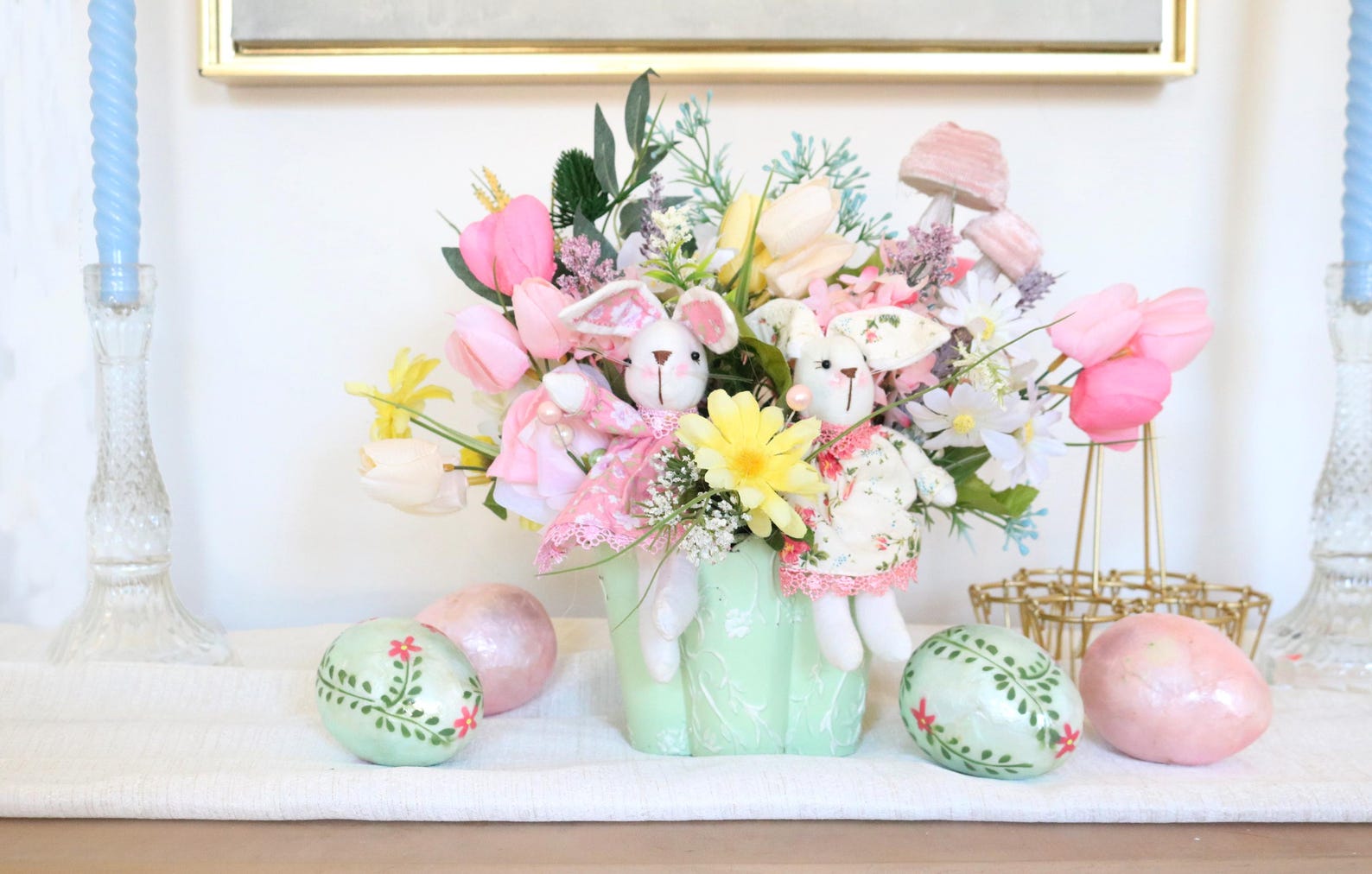 Spring Pink Sage Vintage Easter Bunnies Floral Cottage Core Girly ...