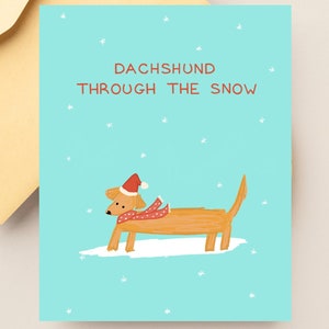 Jolie carte de vœux « Teckel dans la neige », carte Doxie, carte de Noël pour chien viennois, carte pour amoureux des chiens, carte illustrée de Noël