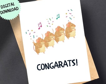 Congratulations Card, Printable Card, Digital Download, Celebration, Congrats, Greeting Card, 5x7 Card, Instant Download, Animal Card