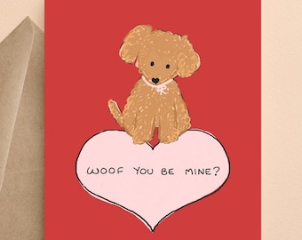 Cute &#39;Woof You Be Mine&#39; Valentines Day Dog Card, Love Card, Romantic Card for Boyfriend or Husband, Card from Dog, Valentines Card for Kids