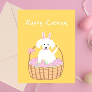 Jolie carte de Pâques lapin de Pâques, carte de Joyeuses Pâques, jolie carte de Pâques, carte de Pâques de maman chien, motif pastel printanier, carte de voeux vierge à l'intérieur