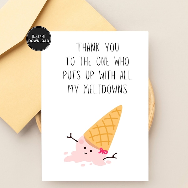 Thank You Card for Anyone, Funny Thank You Card for Friend or Partner, Ice Cream Print, Therapist Card, Mental Health, Appreciation Gift