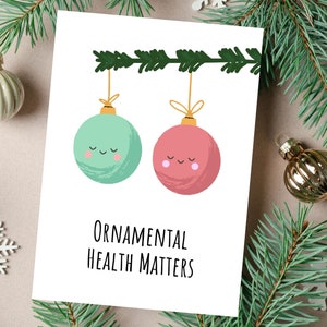Carte de Noël amusante « Questions de santé ornementales », Stress des fêtes, carte de soutien, carte de Noël pour ami, carte de Noël 5 x 7, santé mentale