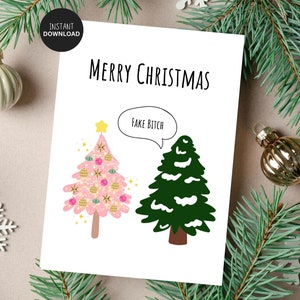 Divertente biglietto di Natale 'Fake Bitch', divertente albero di Natale, biglietto di Natale per un amico, biglietto di auguri unico, biglietto di Natale scaricabile e stampabile