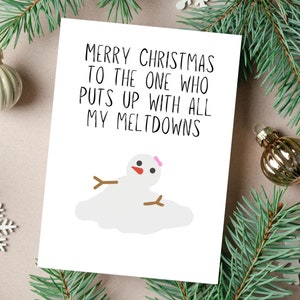 Funny Christmas Card for Husband or Boyfriend, Funny Snowman Card, Thank You, Cute Christmas Card, Holiday Stress Card, Meltdown, Xmas Card