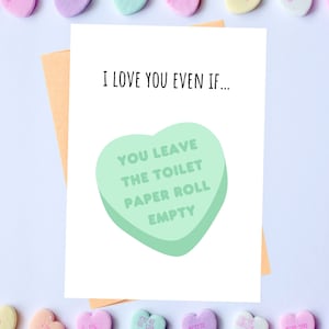 Carte de Saint-Valentin drôle pour lui, carte de Saint-Valentin pour petit ami ou mari, message drôle de coeur de sucrerie, carte d'anniversaire, note d'amour, papier toilette
