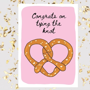 Funny 'Congrats on Tying the Knot' Wedding Card, Engagement Card, Pretzel Design, Love Card, Marriage Card, Card for Married Couple