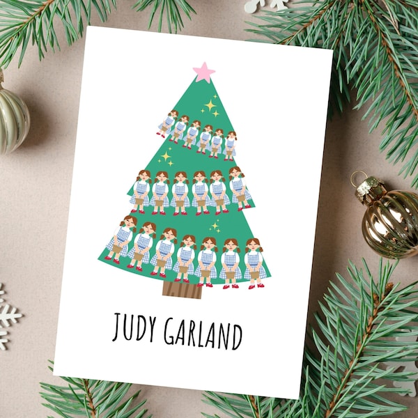 Kartka świąteczna z choinką Judy Garland, zabawna kartka świąteczna z Czarnoksiężnikiem z Krainy Oz, szalona kartka świąteczna