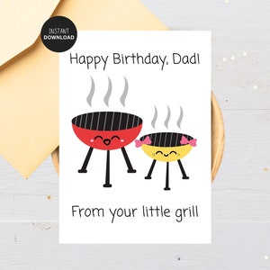 Tarjeta de feliz cumpleaños para papá, tarjeta de hija, tarjeta de cumpleaños imprimible, descarga digital, tarjeta de cumpleaños para papá de niña, parrilla divertida