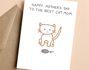 Funny Mother's Day Card for Cat Mom, Cat and Mouse, Mother's Day Card from Pet, Card from Cat, Cute Happy Mother's Day Card, 5x7 Card