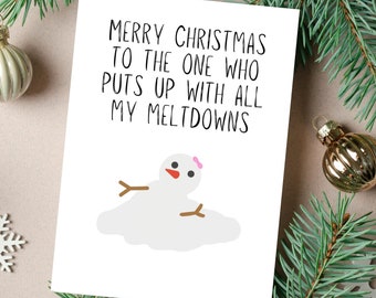 Funny Christmas Card for Husband or Boyfriend, Funny Snowman Card, Thank You, Cute Christmas Card, Holiday Stress Card, Meltdown, Xmas Card