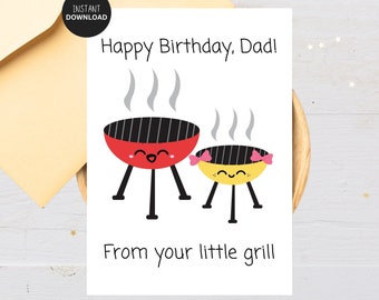 Happy Birthday Card for Dad, Card from Daughter, Printable Birthday Card, Digital Download, Birthday Card for Father from Girl, Funny Grill