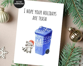 Toronto Holiday Card, Cute Raccoon Card, City Christmas Card,