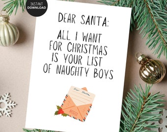 Funny Christmas Card for Friend, Naughty Boys Christmas Card, Dear Santa, Santa Claus, Printable Card, Digital Download, Xmas Card, Holidays