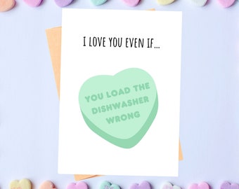 Funny Candy Heart Valentines Day Card, Funny Valentines Day Card for Boyfriend or Husband, Love Card, Anniversary Card, Card for Partner