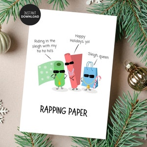 Carte de Noël drôle, carte de vacances drôle, jeux de mots de vacances, Noël rap, carte de Noël unique, carte de Noël, carte imprimable, 5x7, carte numérique