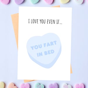 Carte de Saint-Valentin drôle pour petit ami ou mari, carte de Saint-Valentin pour femme ou petite amie, carte d'amour drôle, message coeur de bonbons, carte de pet