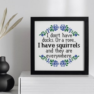 I don&#39;t have ducks or a row I have squirrels and they are everywhere. Funny Subversive Wall Art. Printed Framed Design. Sarcastic Quote.