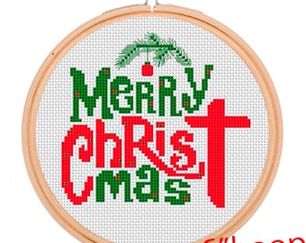 Merry Christmas Cross Stitch Kit: Funny Holiday Embroidery, 6" Hoop
