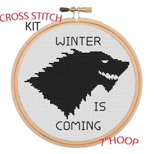 Winter Is Coming Cross Stitch Kit: Wolf Embroidery, Funny Christmas Pattern