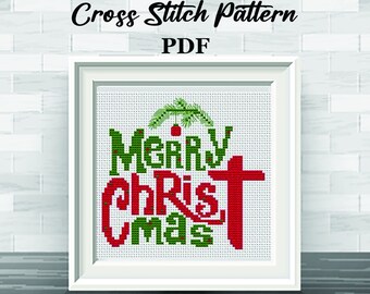Merry Christmas Cross Stitch Pattern: Beginner Christian Embroidery (PDF Pattern)
