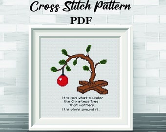 It&#39;s not what&#39;s is under the Christmas Tree. Cross Stitch Pattern. Charlie Brown Christmas. Funny Christmas Quote. Christmas Embroidery.