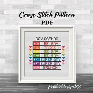 Gay Agenda Cross Stitch Pattern: Funny LGBT Design (PDF Pattern)