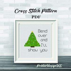 Funny Christmas Cross Stitch Pattern: Bend Over Quote (PDF Pattern)