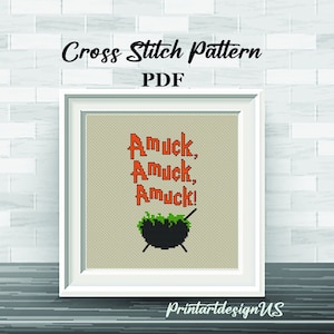 Amuck Halloween Cross Stitch Pattern: Funny DIY Embroidery (PDF Pattern)