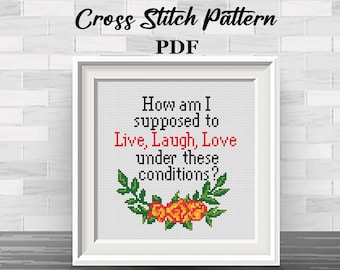 Kreuzstich-Muster: Live, Laugh, Love - Beginner DIY (PDF)