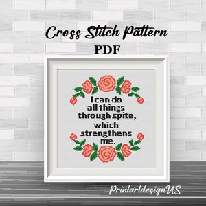 I Can Do All Things Through Spite Which Strengthens Me. Cross Stitch Pattern. Modern Inspirational Design. Subversive Sarcastic. Funny Quote