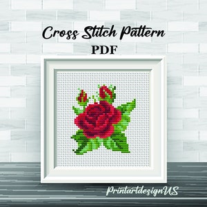 Red Roses Cross Stitch Pattern: Floral Bouquet (PDF Download)
