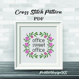 Office Sweet Office Cross Stitch Pattern: Floral Wreath (PDF Download)