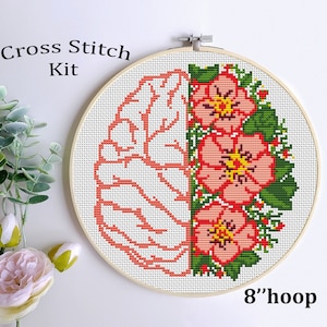 Human Brain Cross Stitch Kit. Anatomy Brain PDF Instant Download. Flowers Brain Cross Stitch Pattern. Floral Brain Embroidery. Funny Gift.