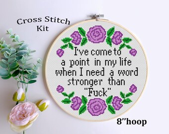 Funny Swear Word Cross Stitch Kit: Mature Embroidery (8" Hoop)