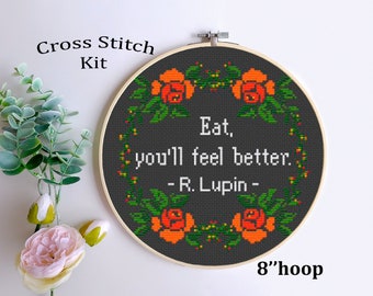 Eat, you'll feel better. Potter, Wizard Cross Stitch Kit. Remus Lupin Quote. Cross Stitch Pattern. Modern Embroidery Quote. Potter Signs