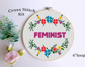Feminist Cross Stitch Kit: Beginner Embroidery with 6" Hoop