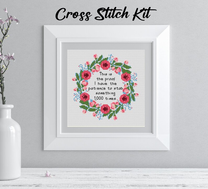 Funny Cross Stitch Kit: Patience to Stab, Beginner DIY (7" Hoop) image 8