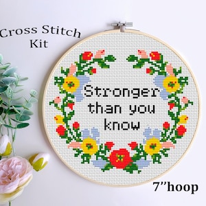 Stronger Than You Know Cross Stitch Kit. Inspirational Motivational/ Feminist Quote Cross Stitch Pattern/ Funny Snarky. Gift for Girl. Power