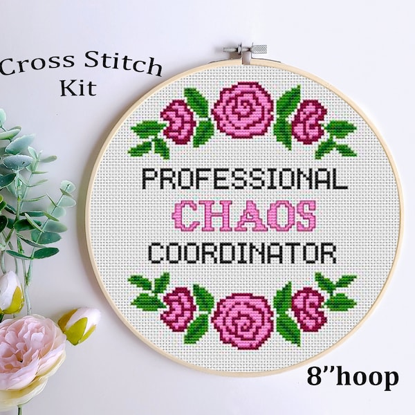 Kit de punto de cruz "Coordinador del Caos Profesional": Decoración divertida para la oficina
