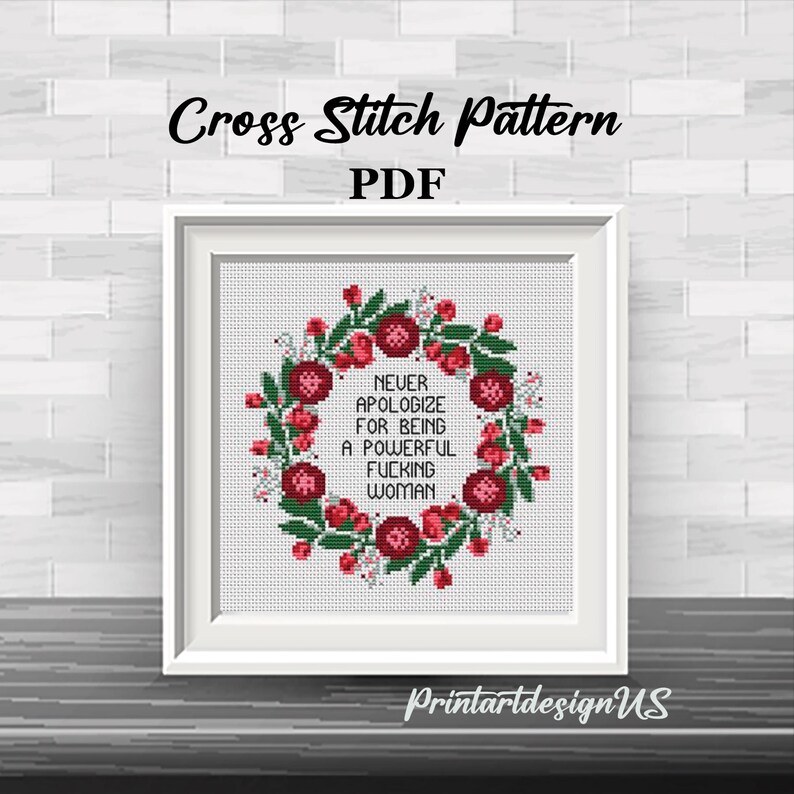 Feminist Quote Cross Stitch Pattern: Powerful Woman Embroidery (PDF Pattern) image 7