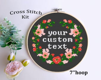 Custom Text Flower Cross Stitch Starter Kit for Beginners